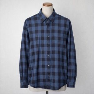 Theory‎ Men's Blue Black Gingham Plaid Long Sleeve Button Down Shirt Medium